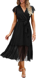 Bohemian Floral Wrap V Neck Ruffle Midi Dress - Flowy Summer Fit SOFT