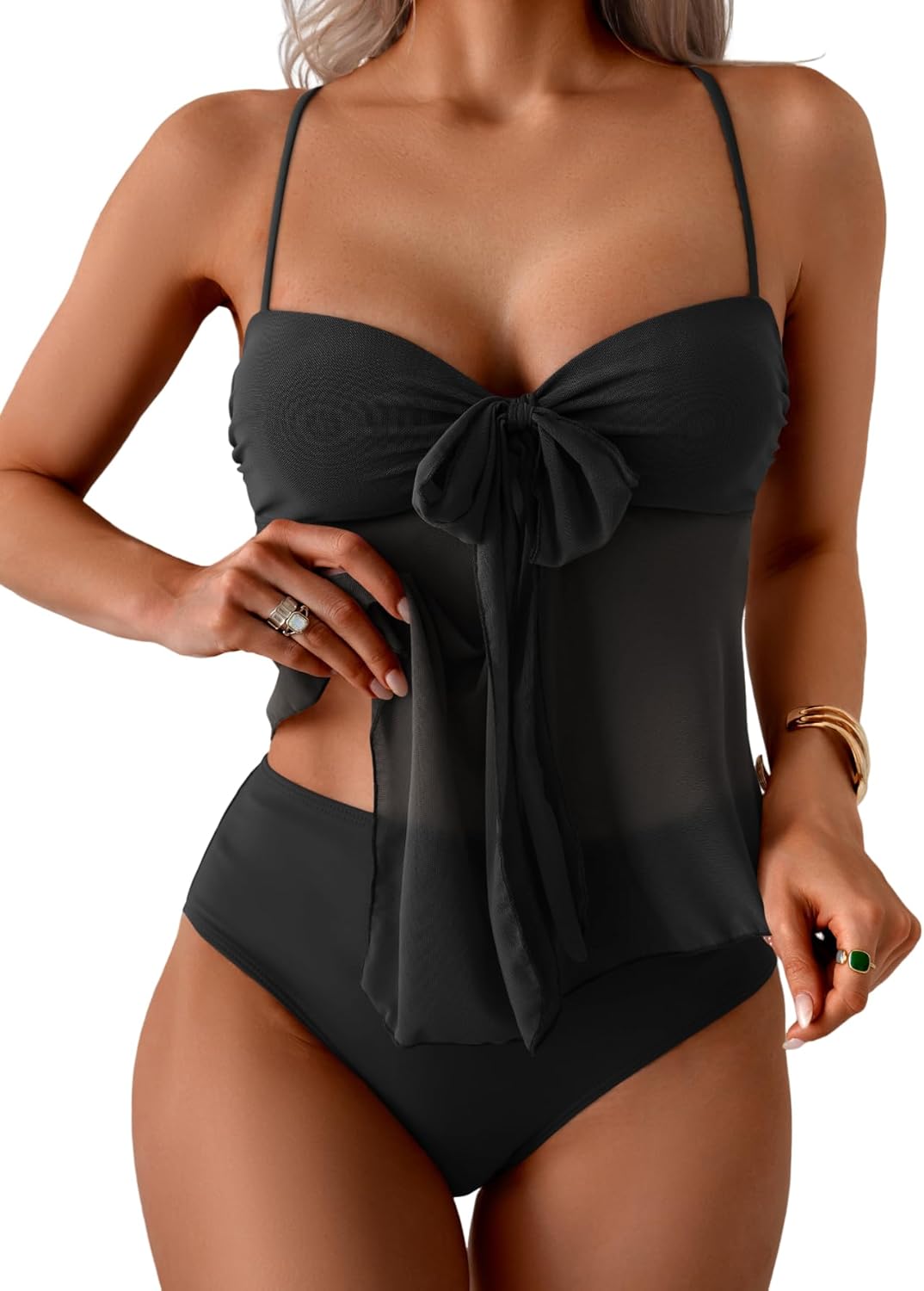 B2prity Womens Mesh Tankini Swimsuits for Flowy Beach Style