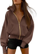 Trendy Fleece Zip Up Hoodie for Women with Long Sleeve Design