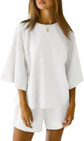 Tankaneo Womens Pajama Sets 3/4 Sleeve Oversized Tops and Shorts in
