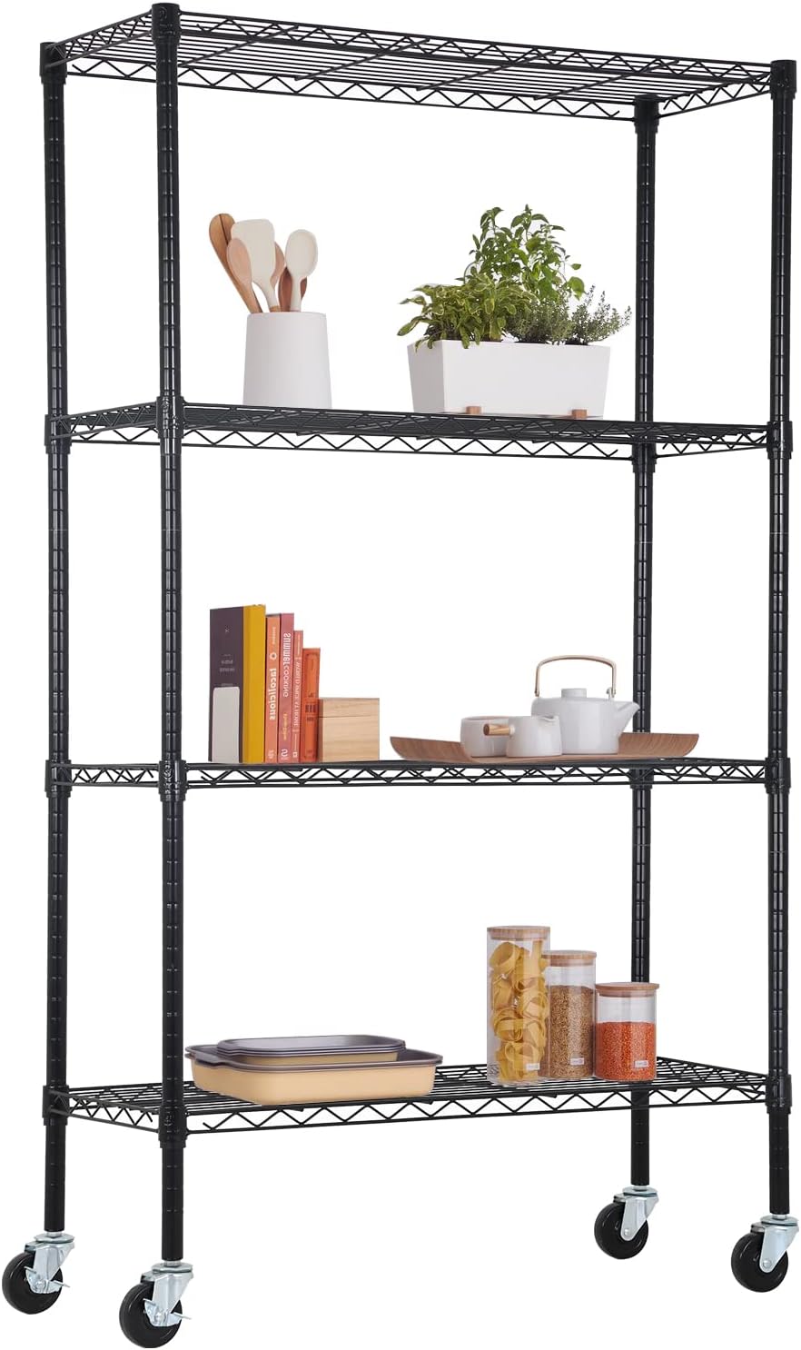 4-Tier Wire Storage Shelves with Wheels for Home & Garage