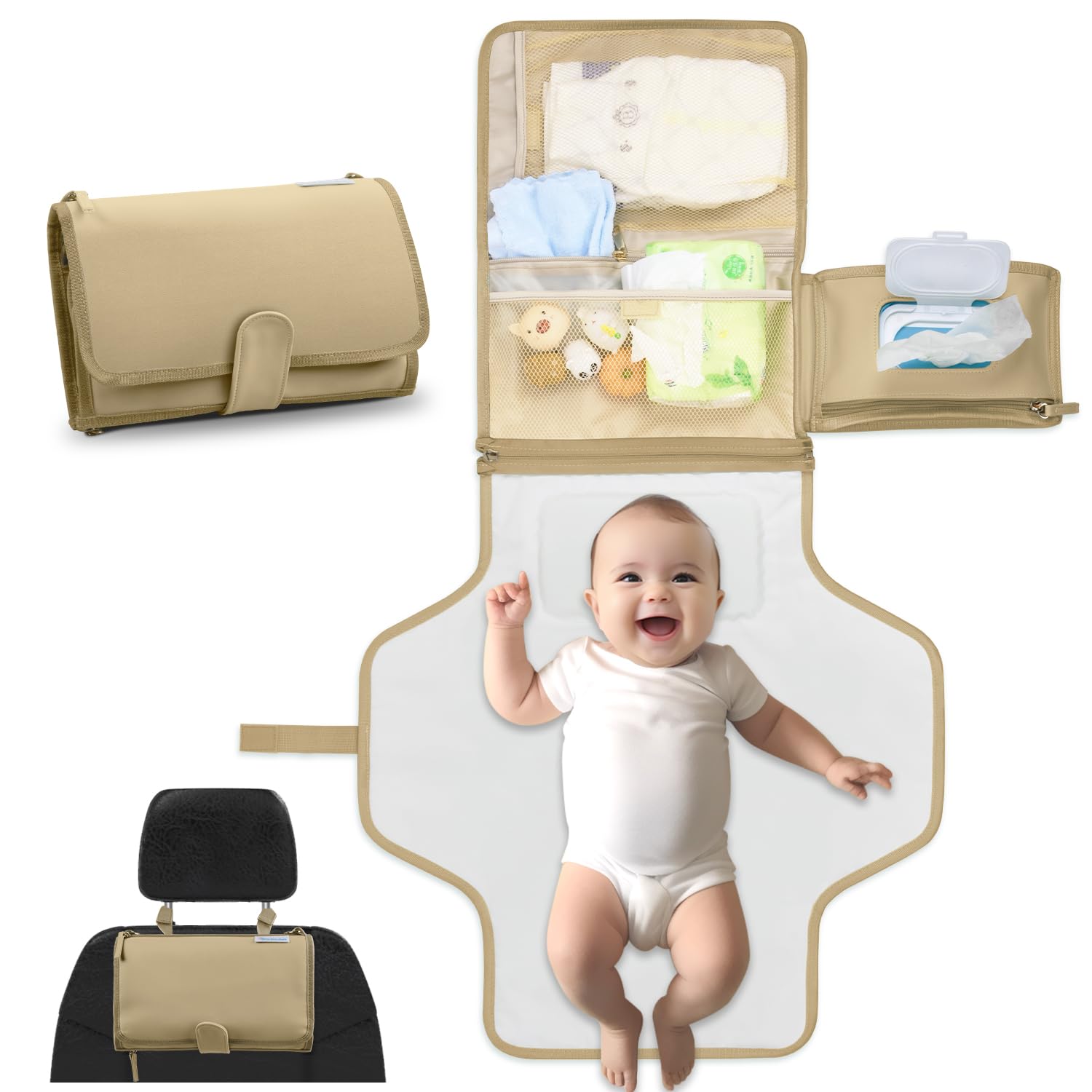 Portable Diaper Changing Pad for Travel - Sahara Tan Design