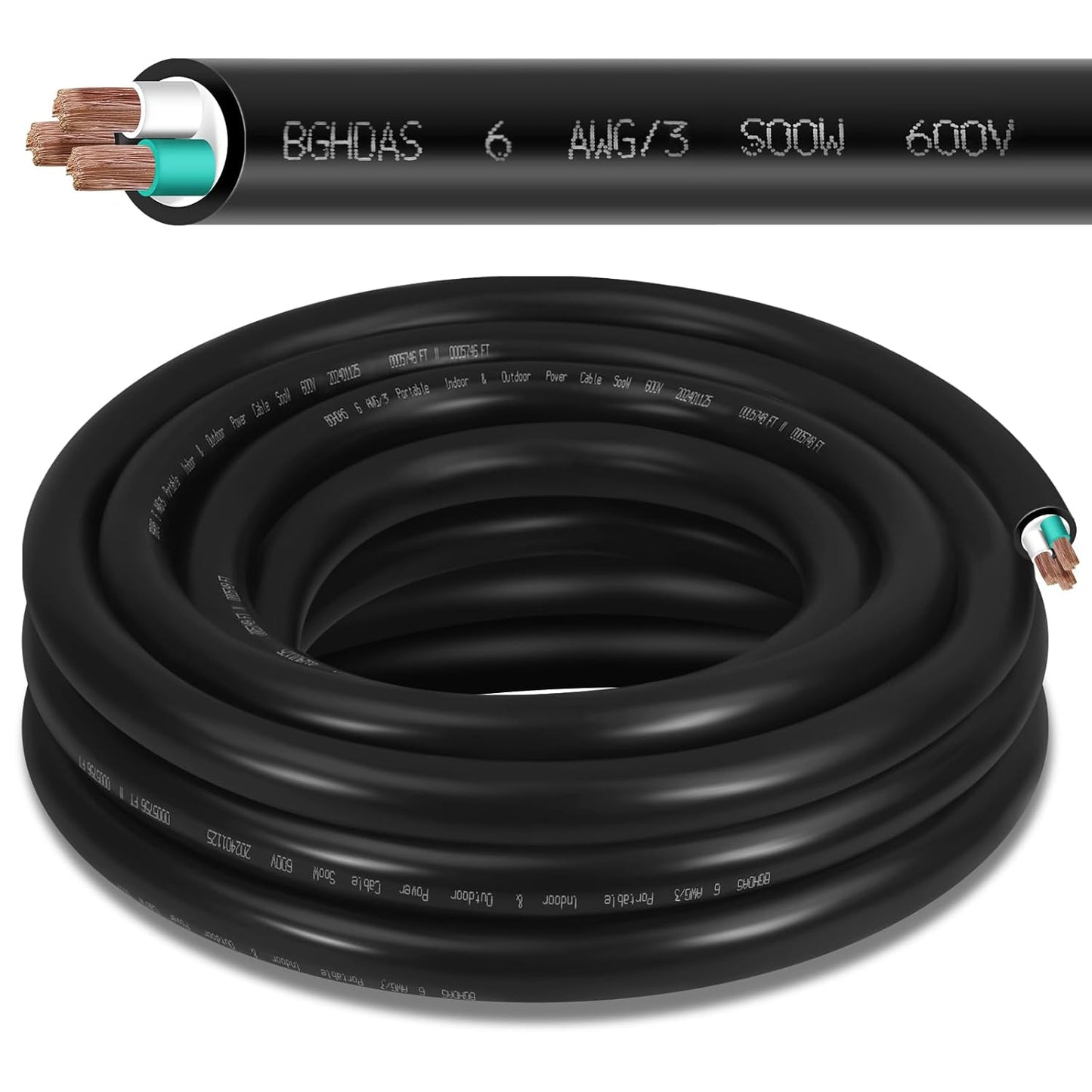 10Feet 6/3 6 AWG Portable Power Cable for Heavy Duty Use