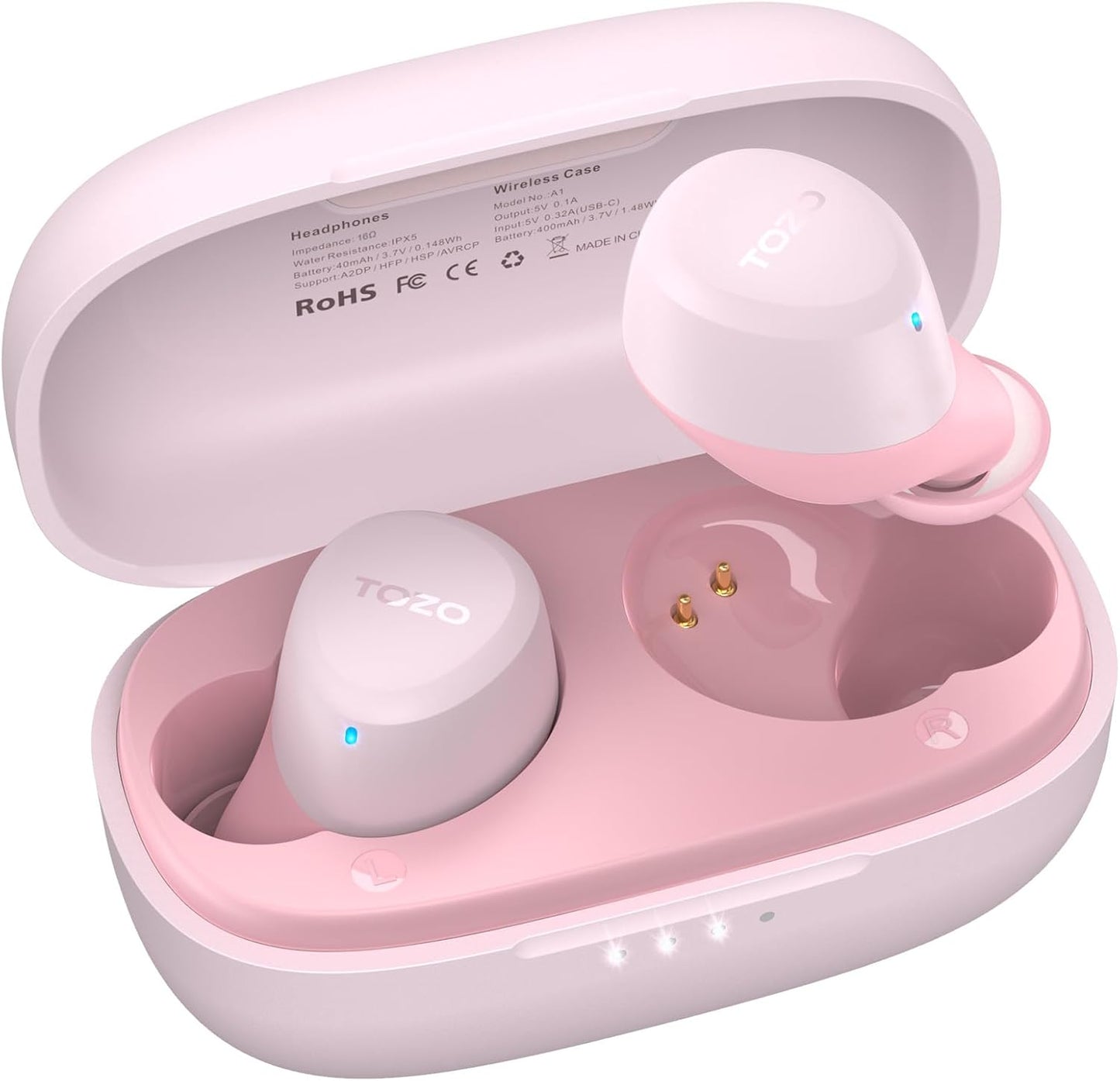 TOZO Pink Mini Wireless Earbuds Bluetooth 5.3 - Waterproof & Lightweight
