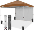 10x10 Pop Up Canopy Tent with 1 Sidewall - Khaki Instant Shade