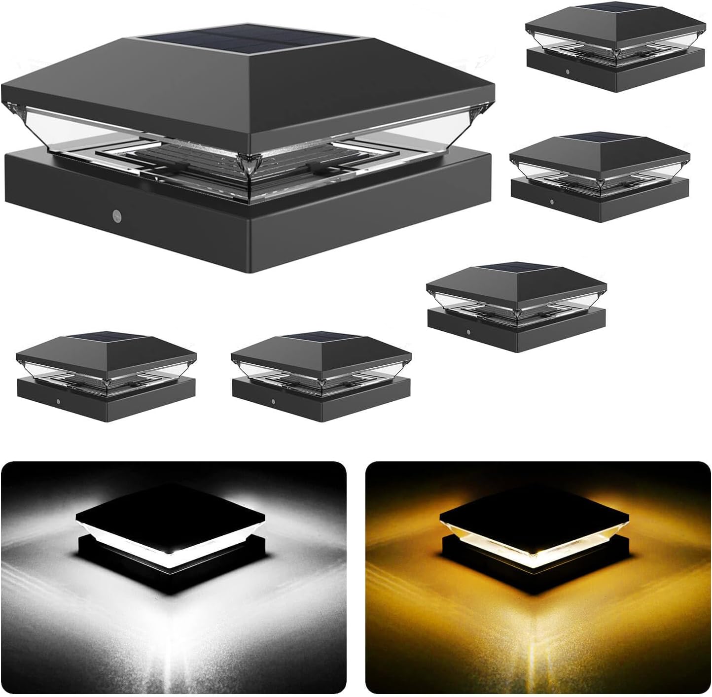 T-SUN Solar Post Cap Lights for 4x4/5x5/6x6 Posts - 6-Pack