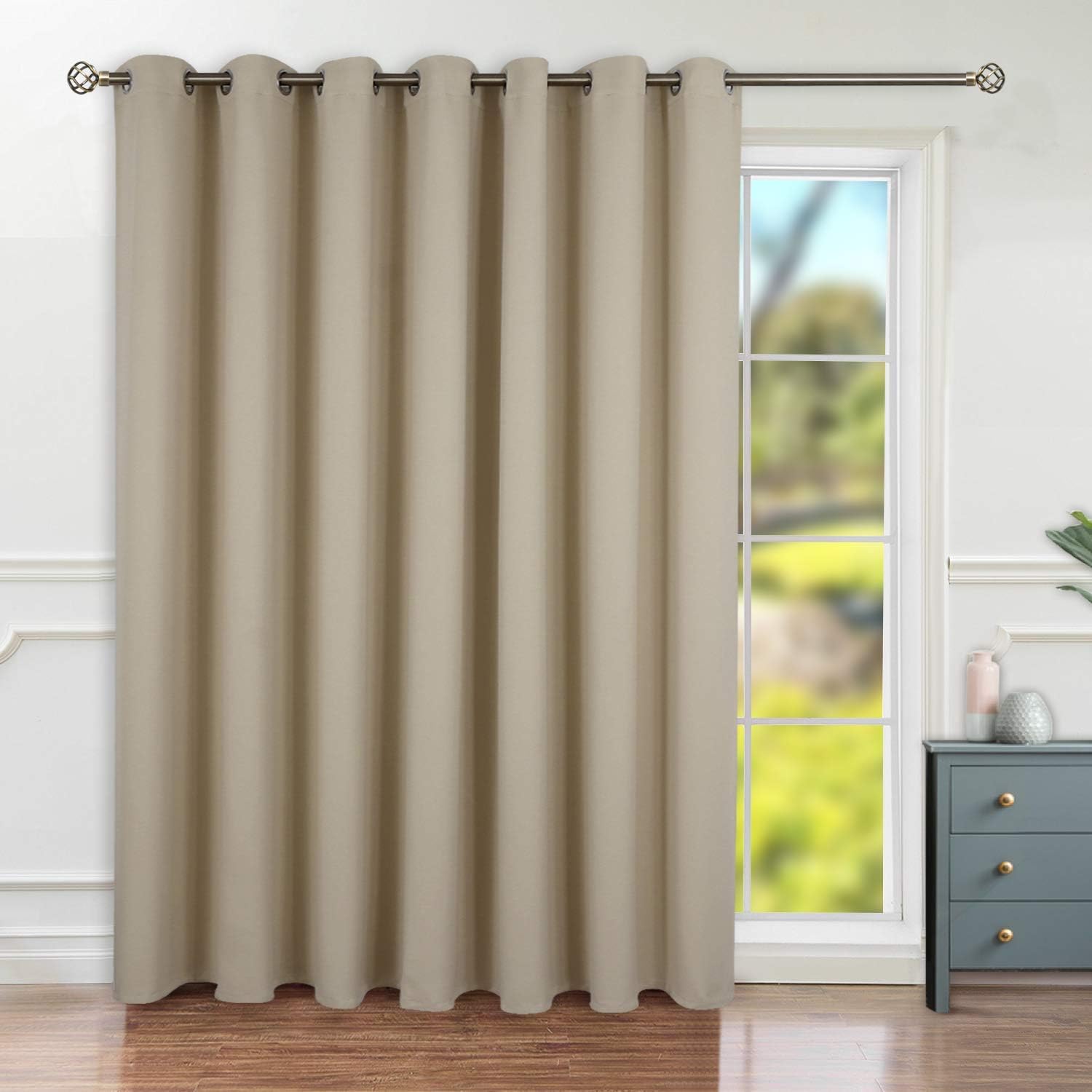 BGment Beige Sliding Door Curtain for Room Darkening Privacy