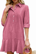 Women's Tunic Mini Shirt Dress Cotton Linen Ruffle Hem - Flowy