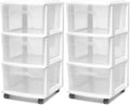 3-Tier Drawer Tower Storage Cart - Clear Plastic Organizer with Wheels