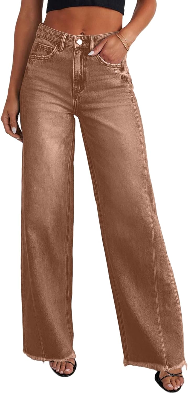 Wide Leg High Waisted Raw Hem Jeans for Women - Stylish Denim