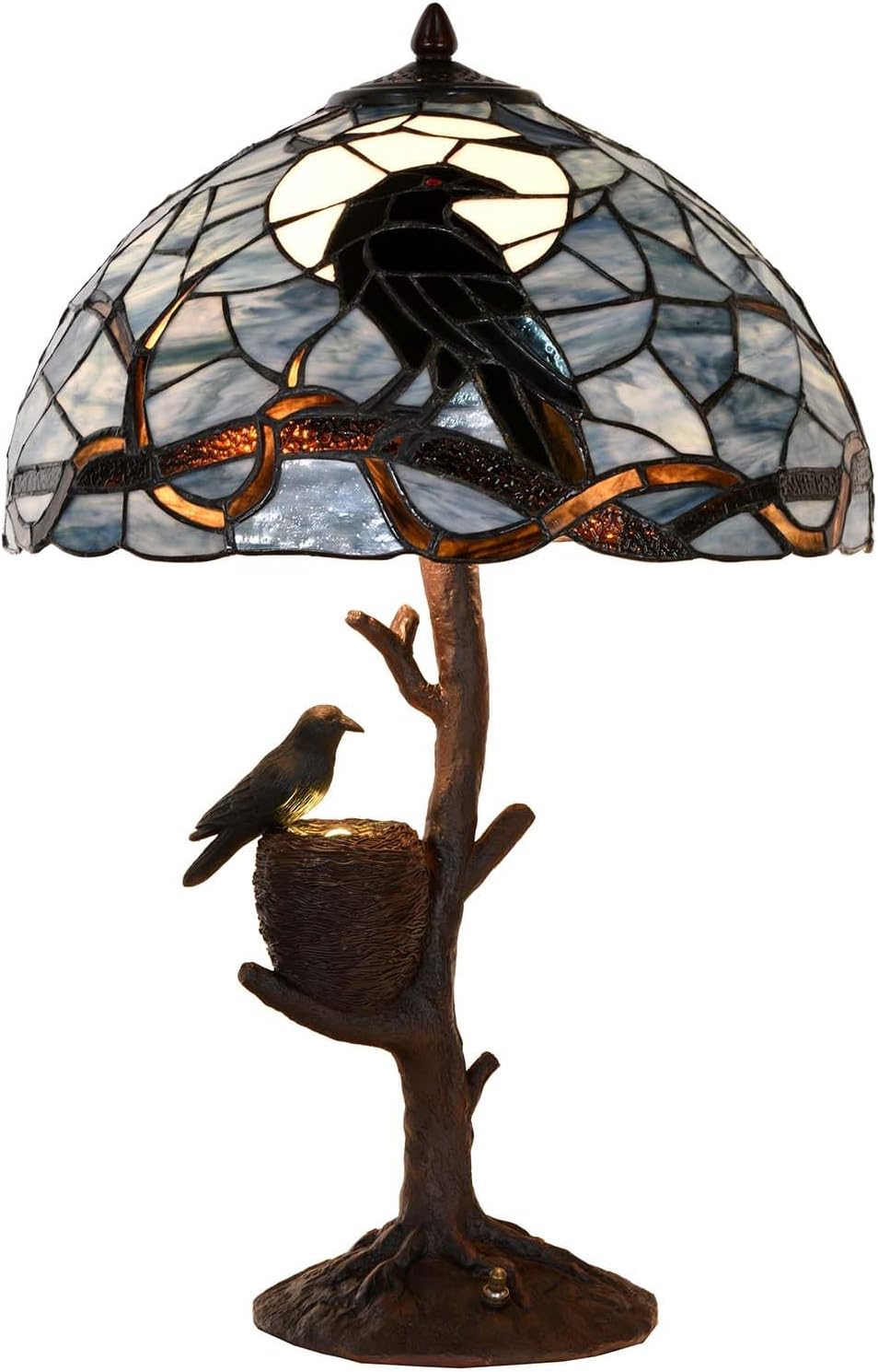 Bieye L10968 Raven Stained Glass Table Lamp for Home Decor