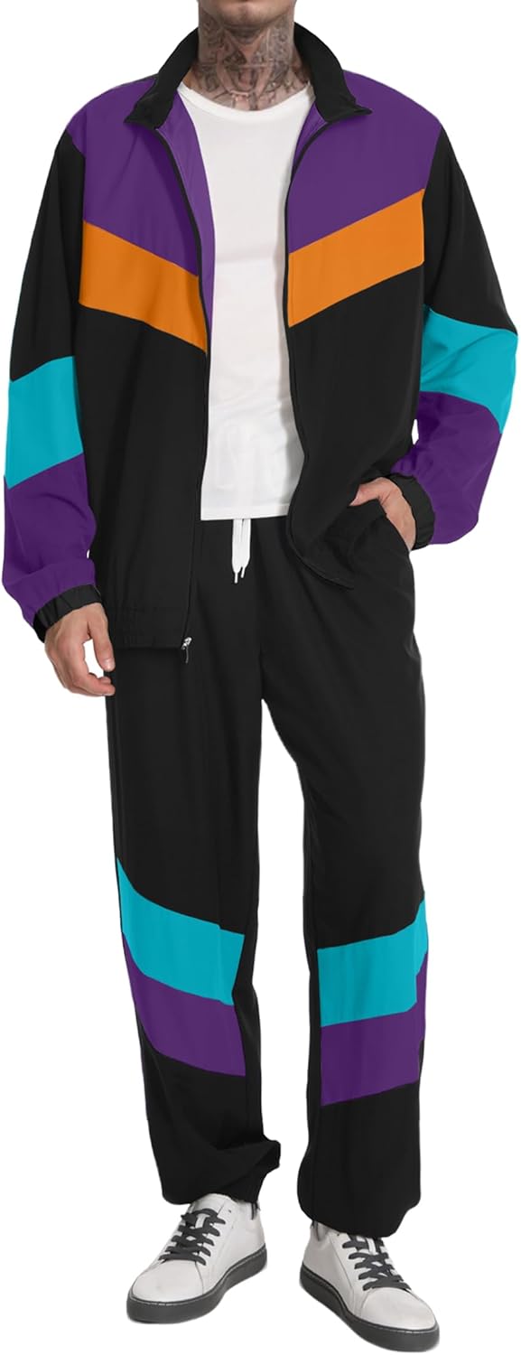 Retro 80s and 90s Tracksuit Set for Men - Stylish Hip Hop Outfit