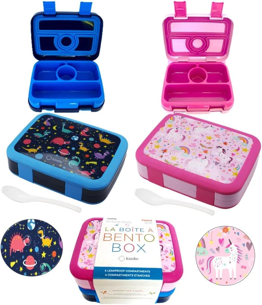 Bento Box Lunch Boxes for Kids with Fun Unicorn and Dinosaur Designs