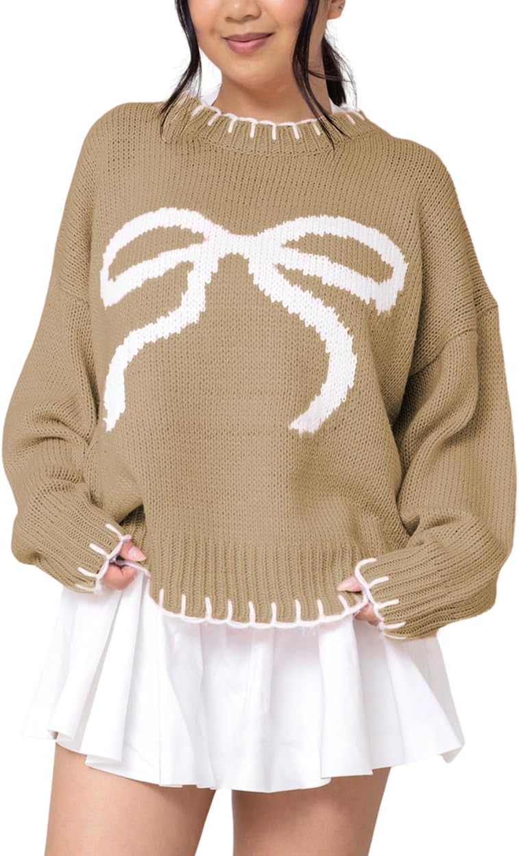 Womens 2025 Fall Sweater Long Sleeve Crewneck Cropped Knit