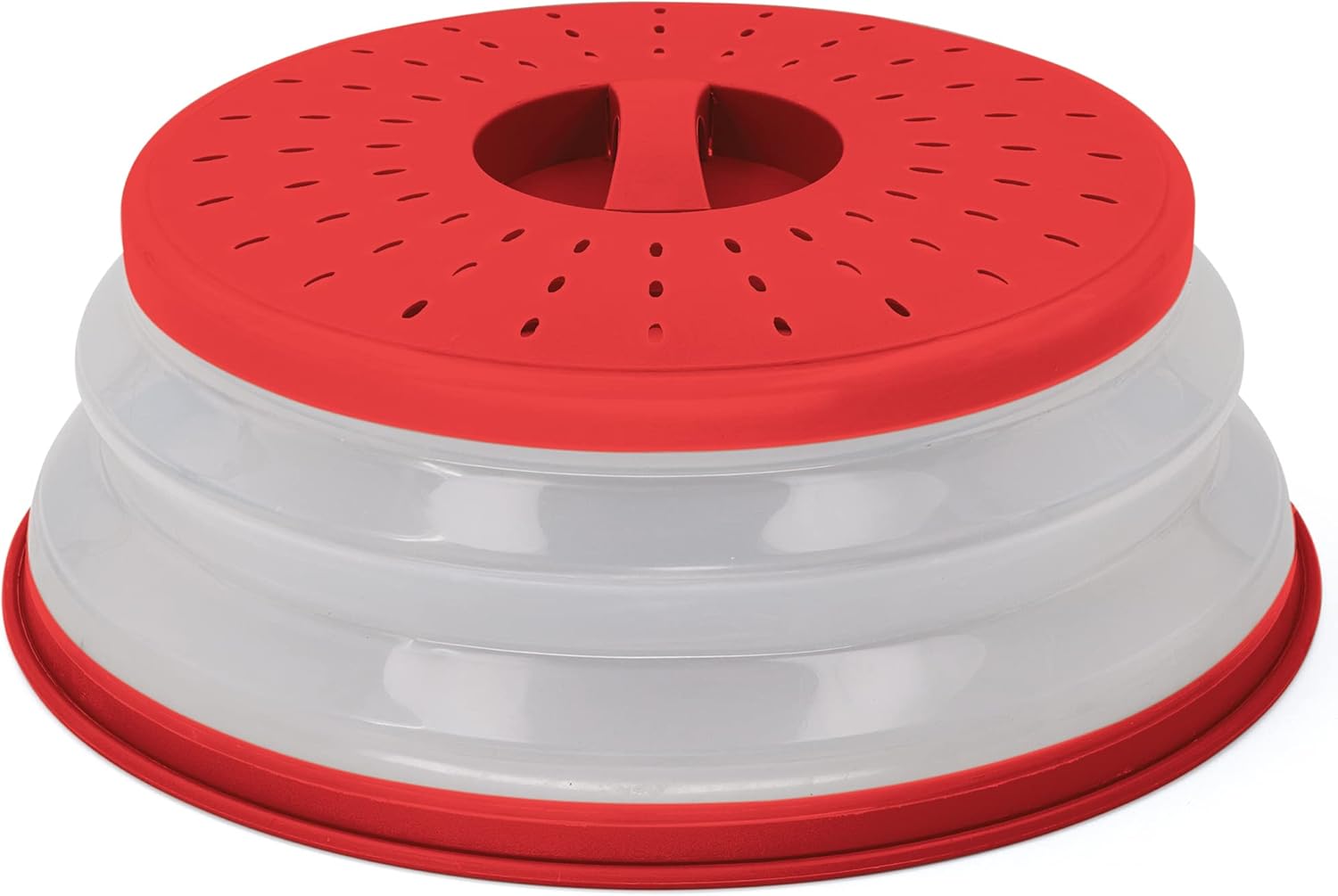 Collapsible Microwave Food Cover - Easy Grip & Strain, BPA Free, Red