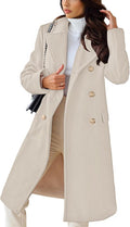 Women's Long Wool Blend Trench Coat - Double-Breasted Warm Overcoat
