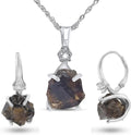 raw black tourmaline necklace and drop earrings set for women