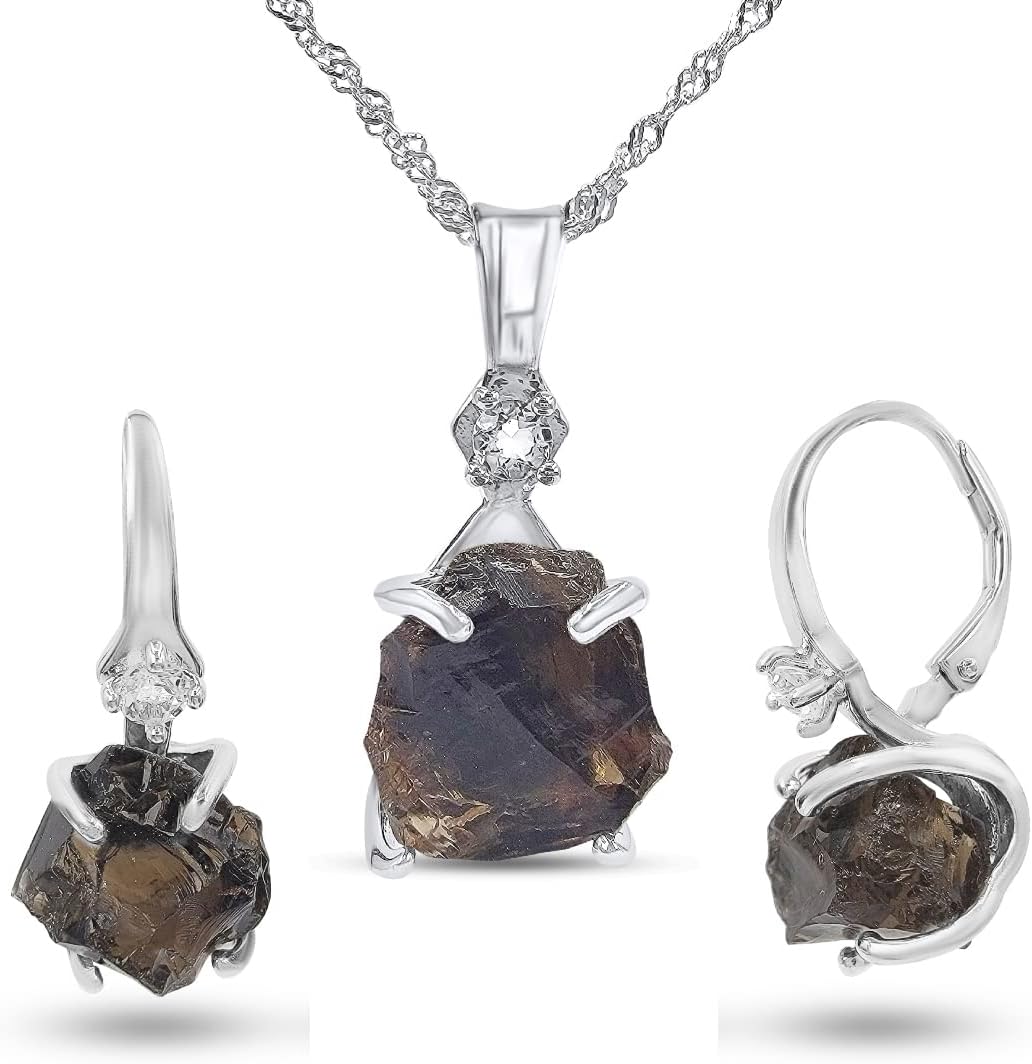 Real Raw Crystal Drop Earrings and Necklace Set for Her Gift