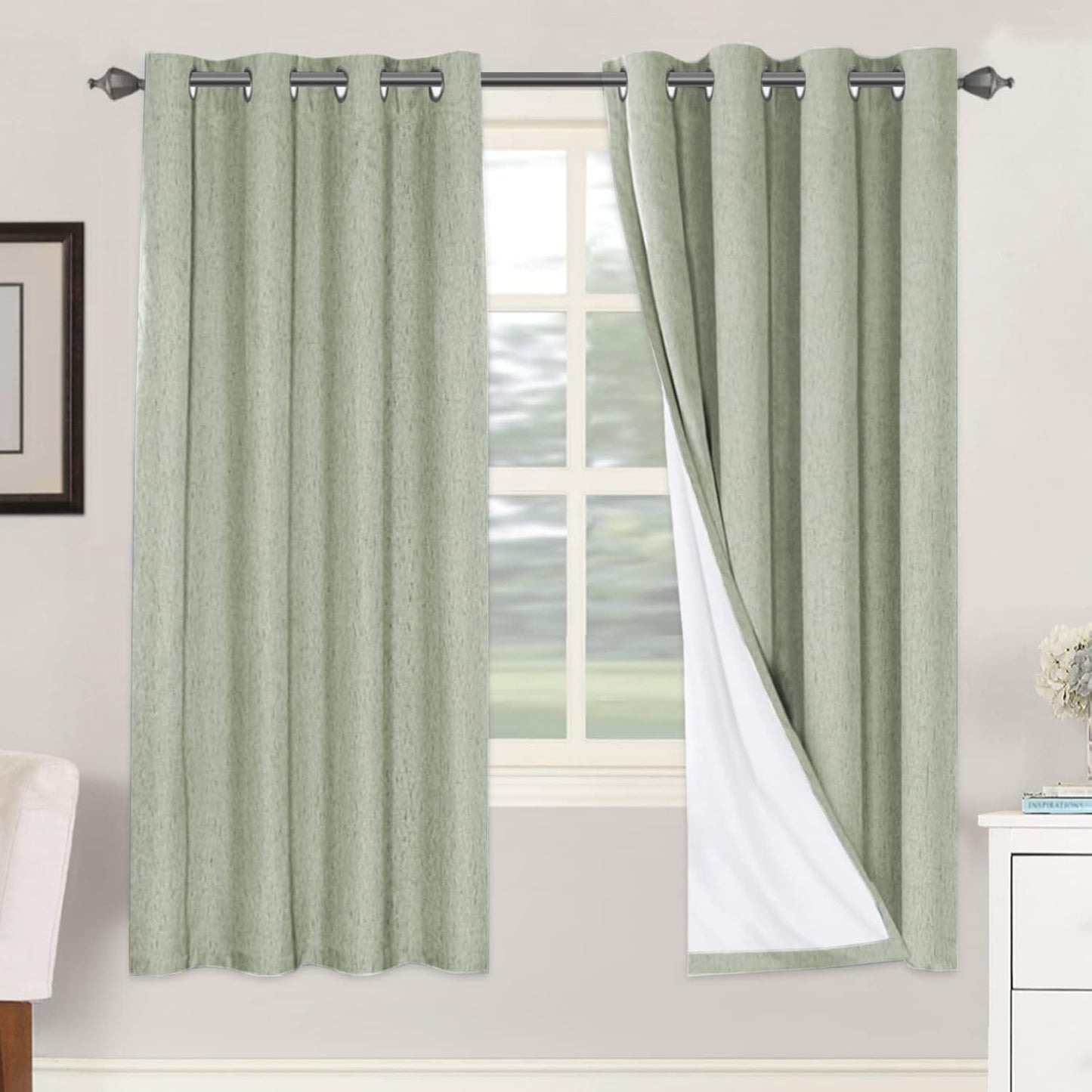 H.VERSAILTEX Linen Blackout Curtains 72 Inches Long for Privacy