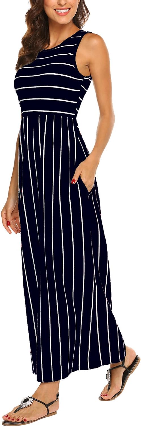 Hount Women's Summer Sleeveless Striped Flowy Maxi Dress