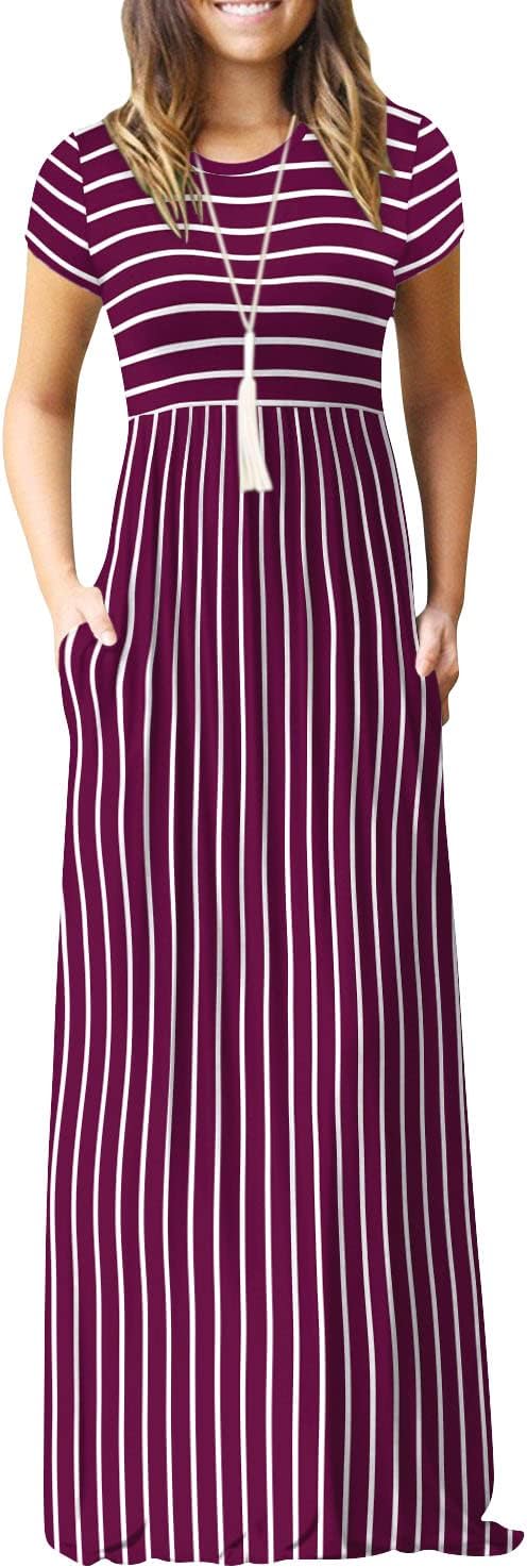EUOVMY Women's Short Sleeve Maxi Dress with Pockets for Casual Wear