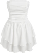 Women's Tube Ruched Ruffle Mini Dress - Stretchy Summer Cocktail Fit