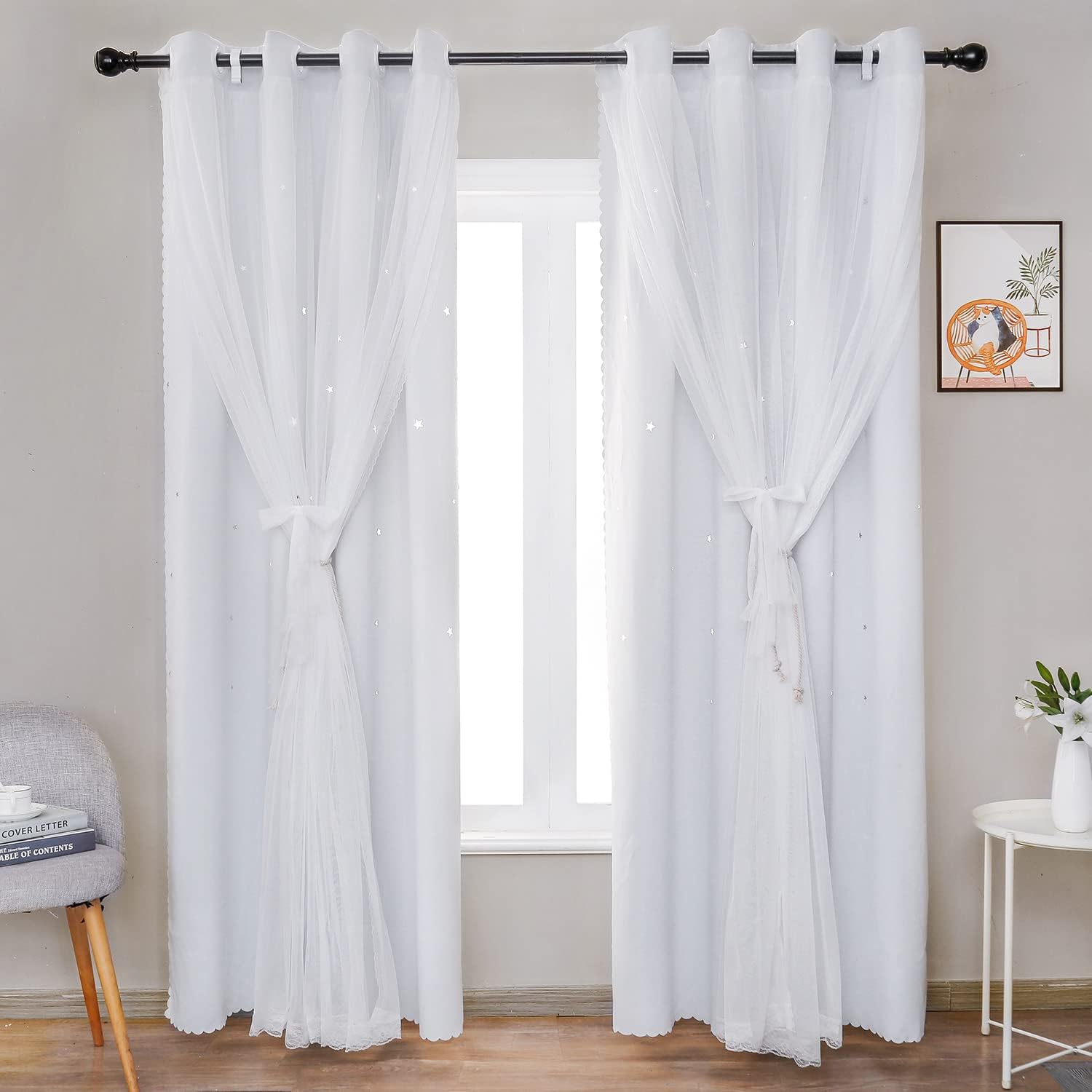 UNISTAR Star Cut Out Blackout Curtains for Kids Room Decor