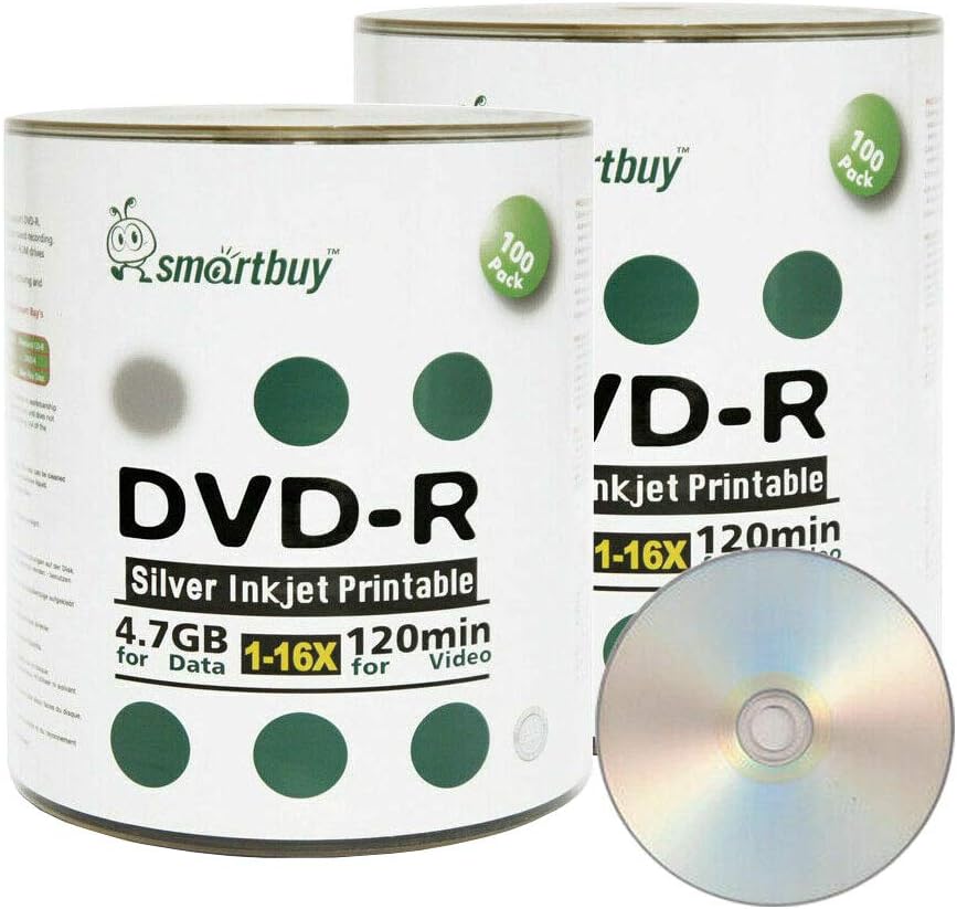 Smart Buy 200 Pack DVD-R 4.7GB 16X Silver Printable Discs