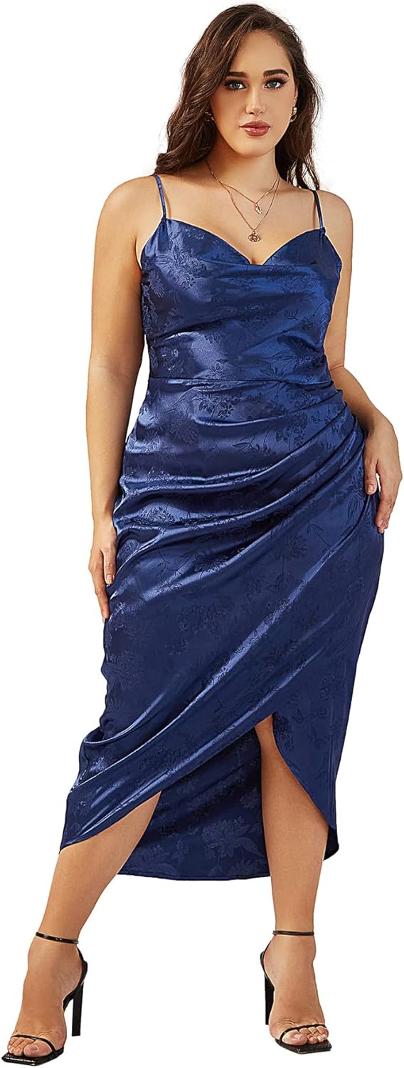 Floerns Women's Plus Size Satin Spaghetti Strap Cami Dress