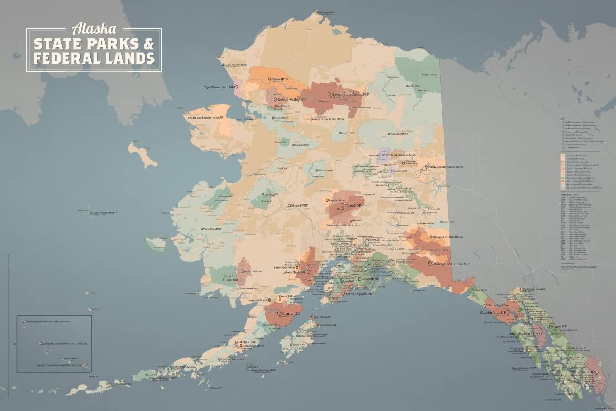 Alaska State Parks & Federal Lands Map Poster for Outdoor Lovers