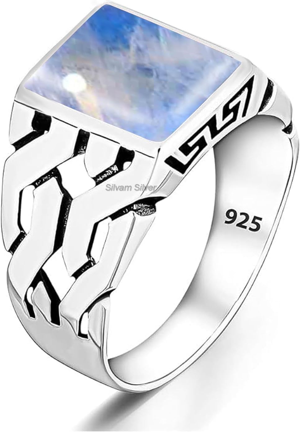 Solid 925 Sterling Silver Rectangle Shape Gemstone Signet Ring