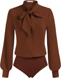 Kate Kasin Bow Tie Neck Office Bodysuit Blouse - Polished Look