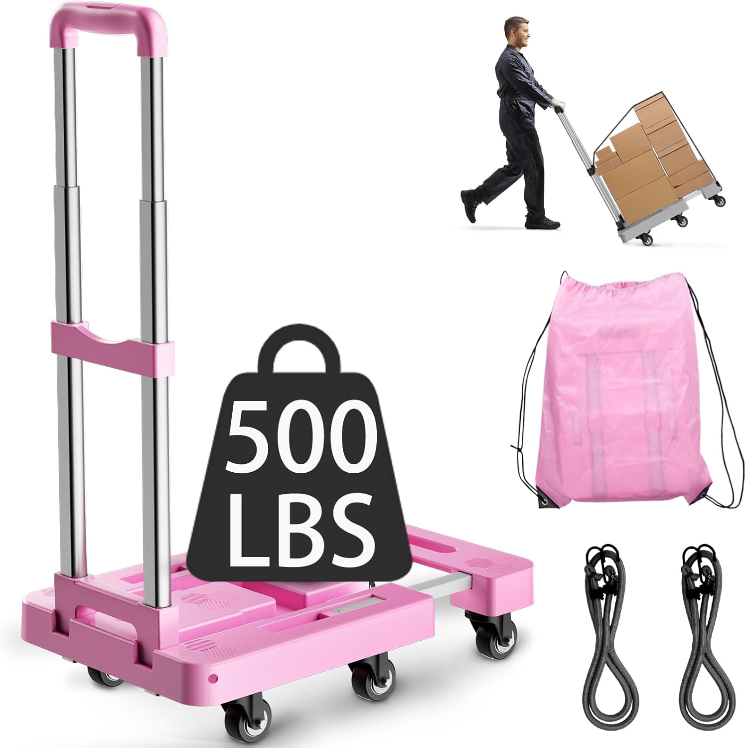 Folding Hand Truck Dolly for 500 lbs Heavy Luggage Transport