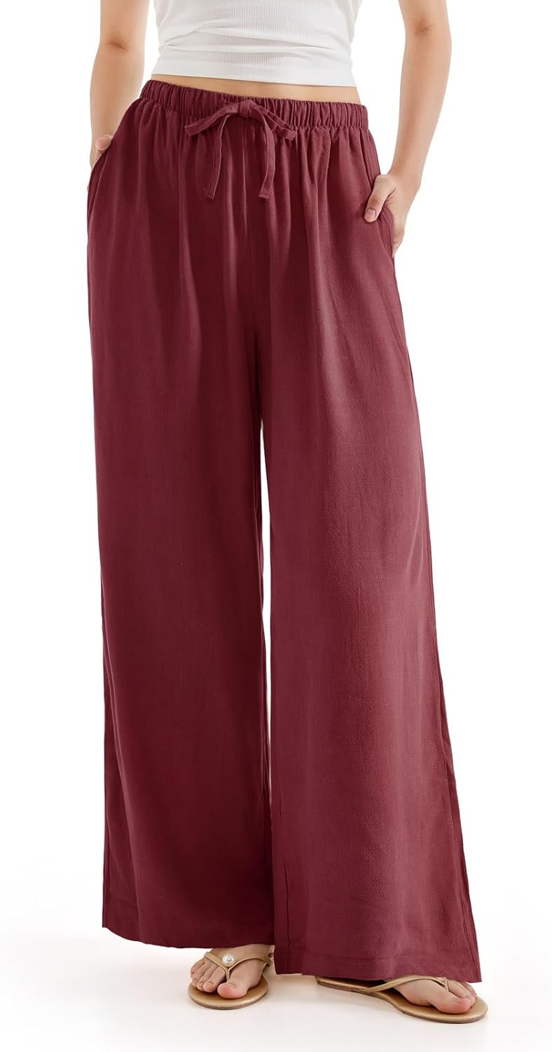 SUUKSESS Women Wide Leg Linen Pants for Summer Comfort