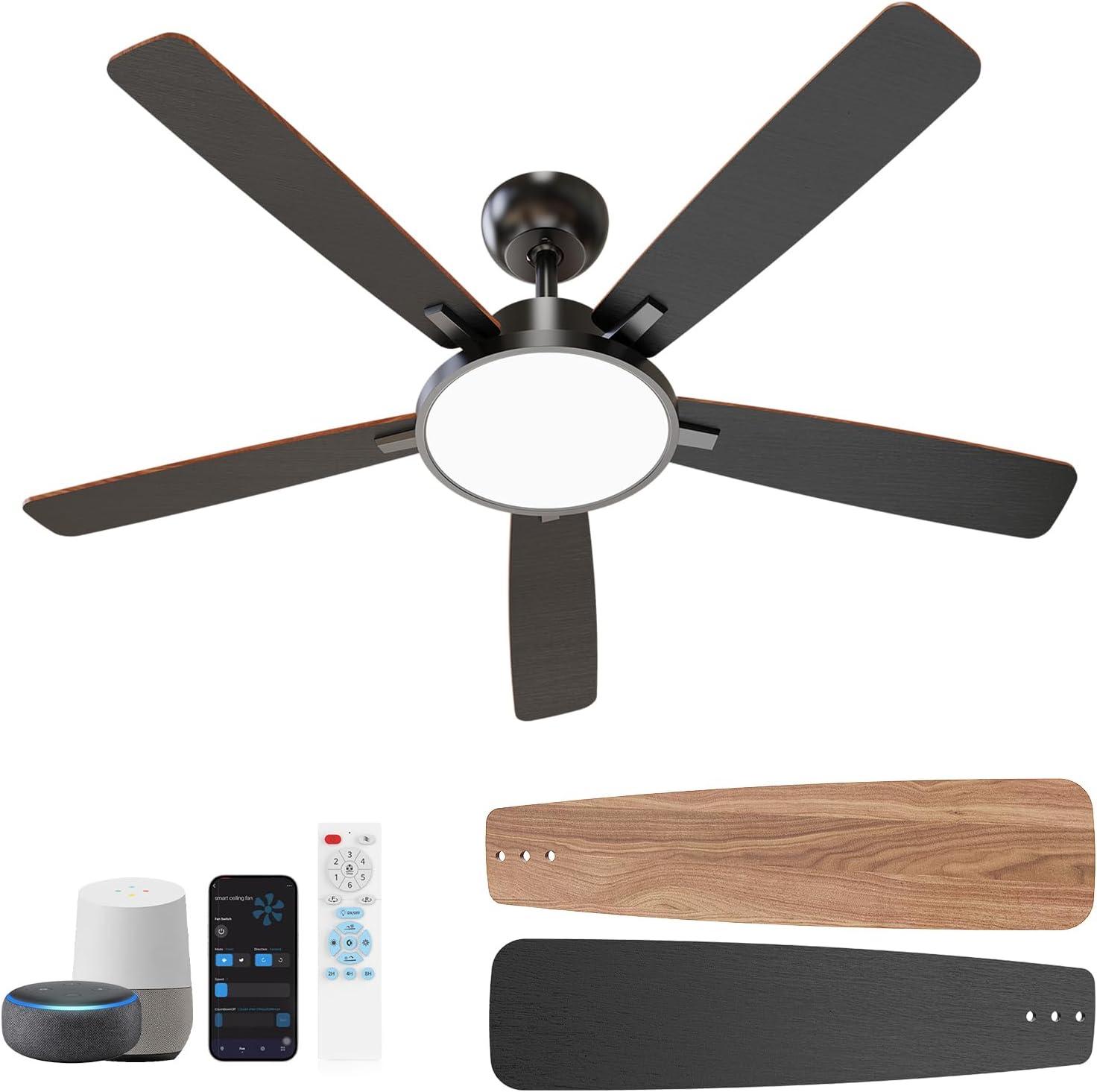 52 Inch Smart Ceiling Fan with Lights and Remote Control