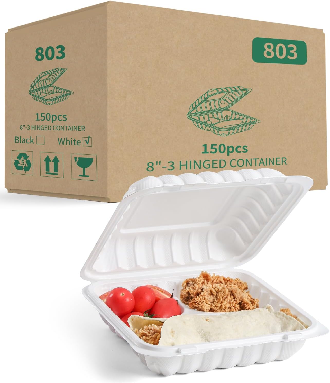 YANGRUI To Go Food Containers - 150 Pack 8 Inch Meal Prep Boxes