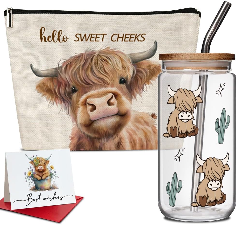 Highland Cow Lover Gift Set: Bag, Cup & Card