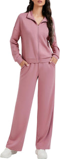 Women 2 Piece Lounge Zip Up Sweat Set - Lightweight Comfort