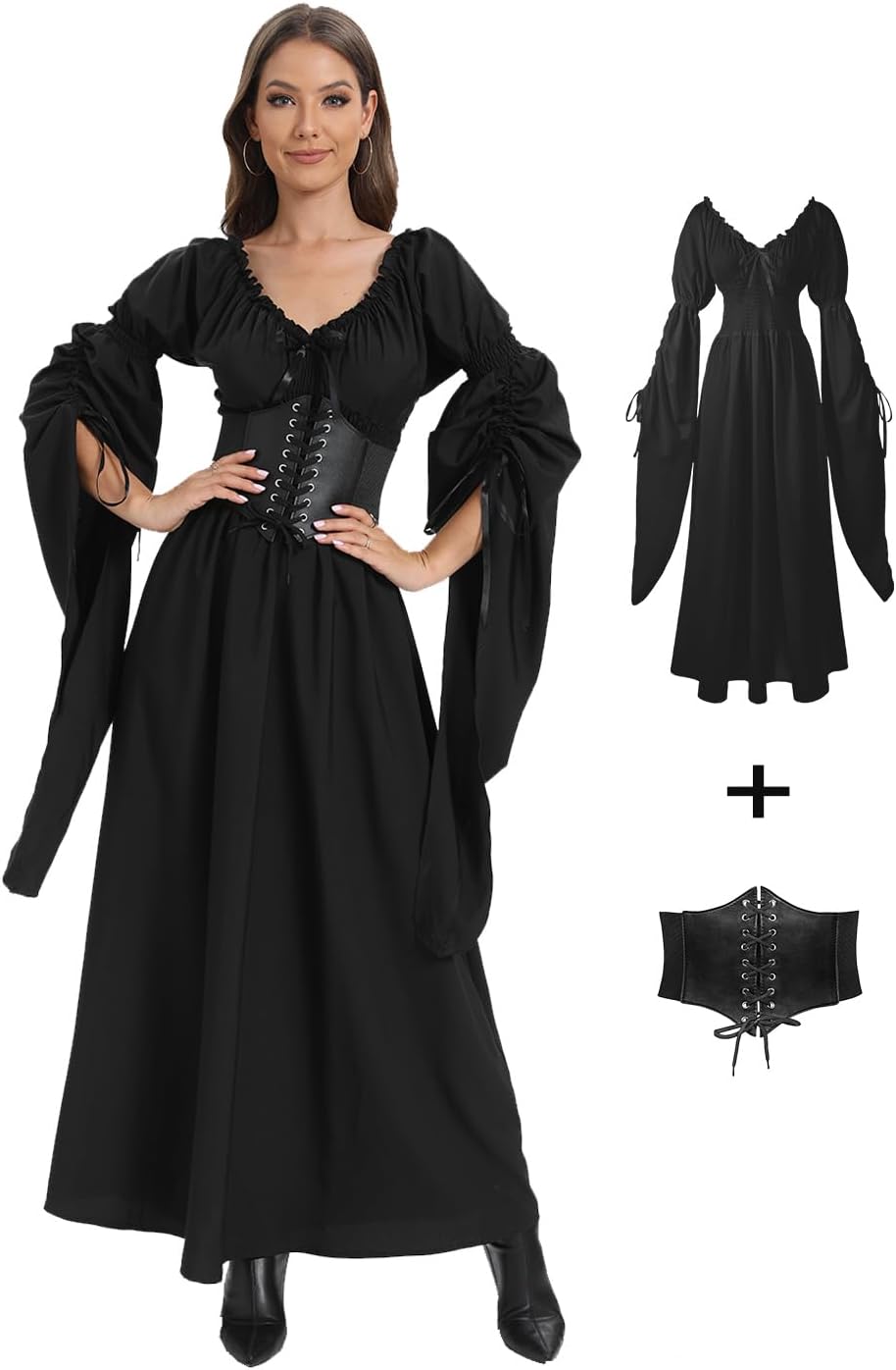VNVNE Halloween Renaissance Witch Dress for Women - Gothic Style