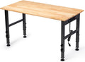 48 in Height Adjustable Workbench - Heavy Duty Rubber Wood Top