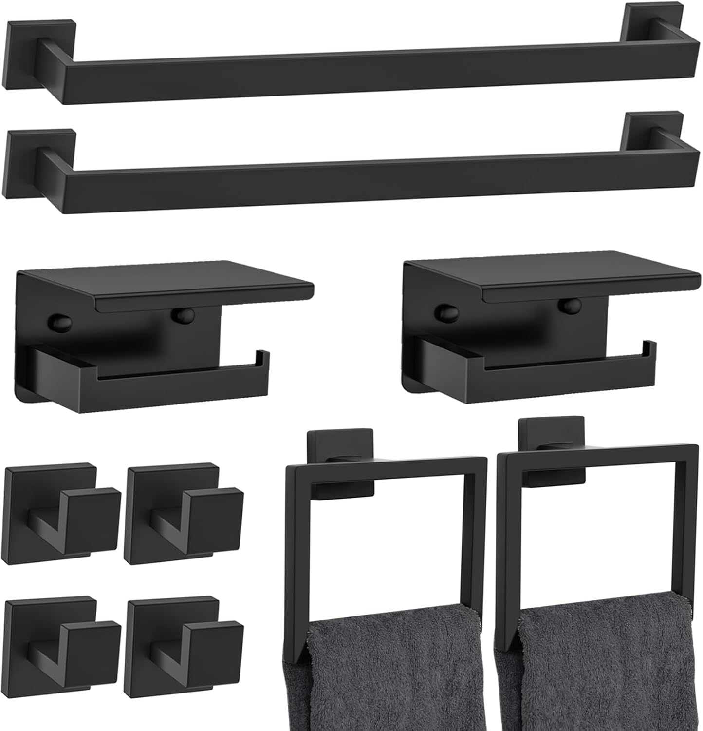 10 Pieces Black Towel Bar Set for Stylish Bathroom Upgrade
