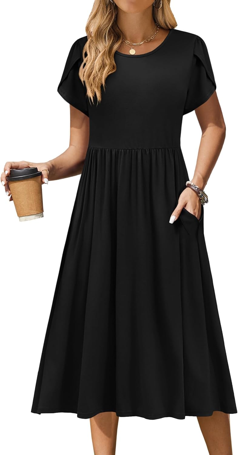 Zeagoo Women Summer Short Sleeve Midi Dress with Pockets