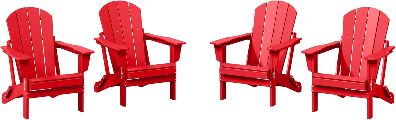 Malibu 4-Piece Set Outdoor Folding Poly Adirondack Chair Red