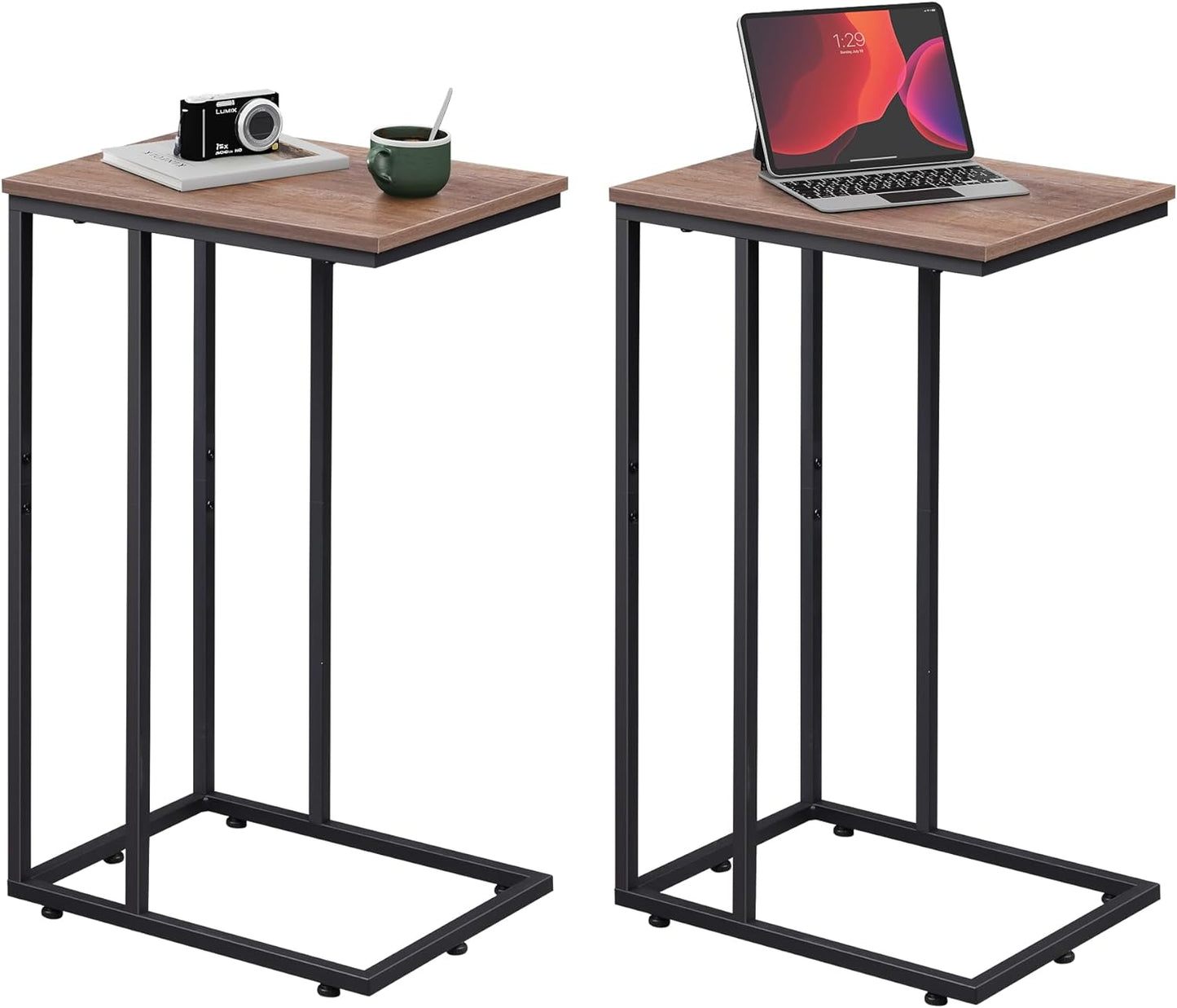 WLIVE Brown C Shaped Side Table Set of 2 for Small Spaces