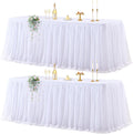 2 Pack White Tulle Table Cloth for 6 ft Rectangle Tables - One-Piece