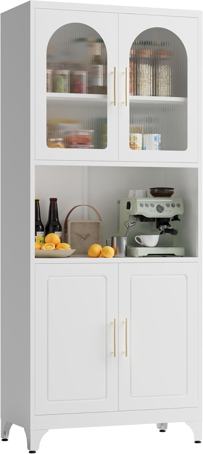 75 Tall White Pantry Cabinet w/ Acrylic Doors & Adjustable Shelves