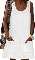 Sleeveless Casual Denim Dress Crewneck Mini - Comfortable Everyday Fit