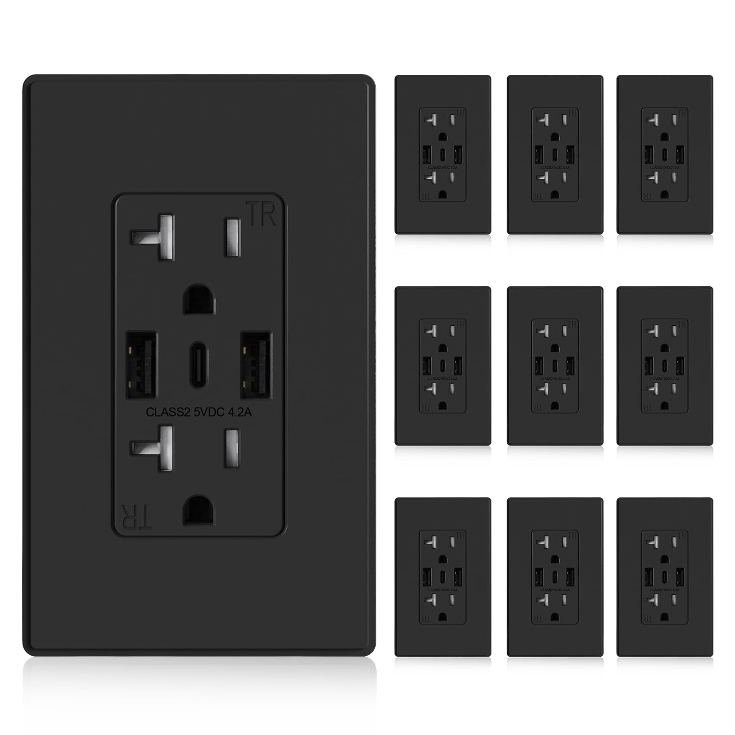 ELEGRP USB Wall Outlets - 3-Port USB-C Receptacles for Home