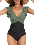 One Piece Swimsuit Ruffle Slimming Tummy Control - Flattering Fit easy