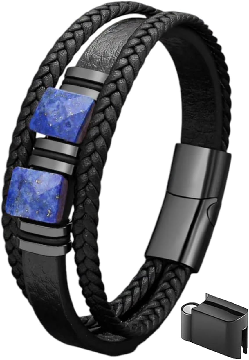 Men's Genuine Leather Bracelet with Natural Stones for Style